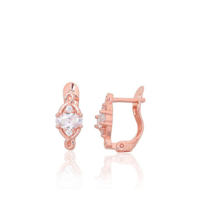 Silver earrings with 'english' lock 2201200(PAu-R)_CZ, Silver 925°, red gold (Plating), Zirkons