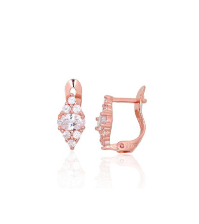 Silver earrings with 'english' lock 2201514(PAu-R)_CZ, Silver 925°, red gold (Plating), Zirkons