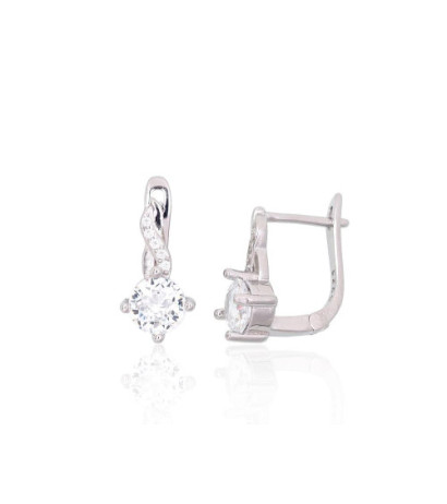 Silver earrings with 'english' lock 2204102(PRh-Gr)_CZ, Silver 925°, Rhodium (Plating), Zirkons