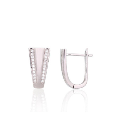 Sidabriniai auskarai ant cilindrinės spynos 2204129(PRh-Gr)_CZ, Sidabras 925°, rodis (padengti), Cirkonai