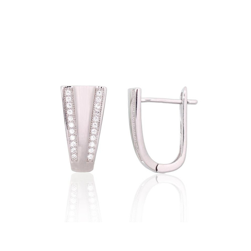 Silver earrings with 'english' lock 2204129(PRh-Gr)_CZ, Silver 925°, Rhodium (Plating), Zirkons