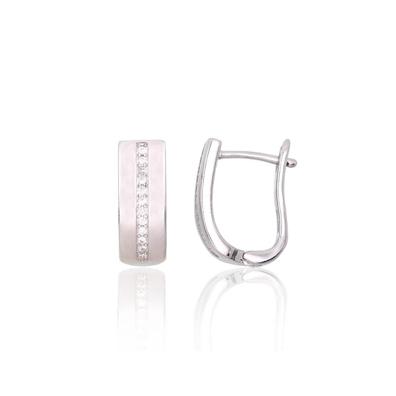 Silver earrings with 'english' lock 2204126(PRh-Gr)_CZ, Silver 925°, Rhodium (Plating), Zirkons