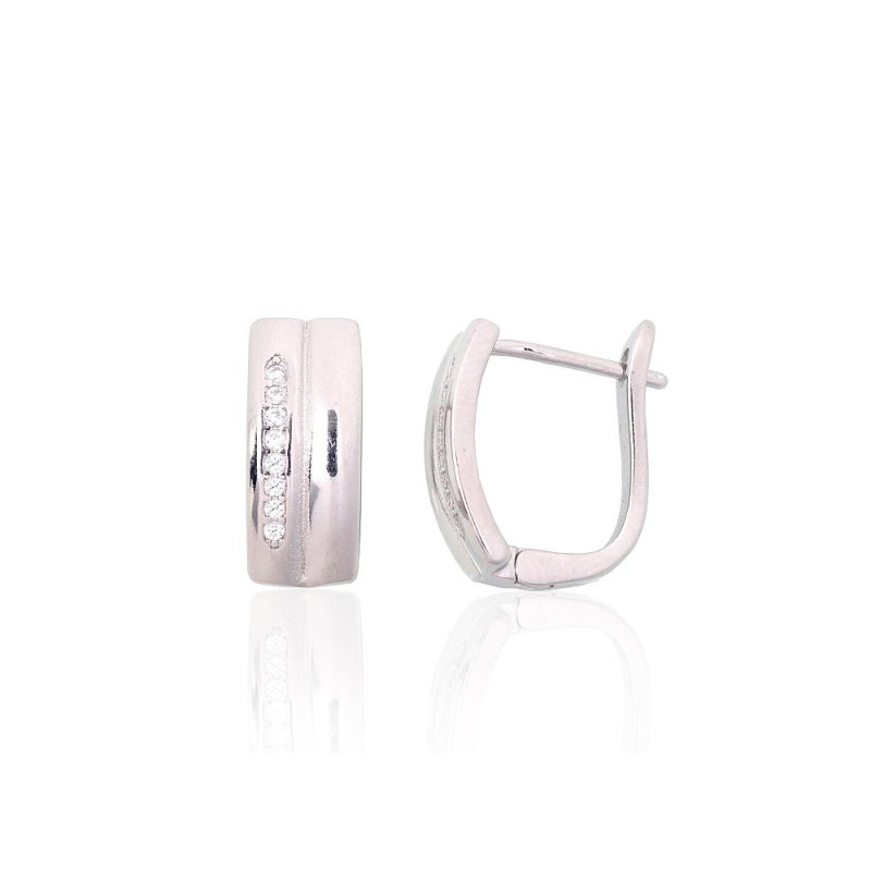 Silver earrings with 'english' lock 2204127(PRh-Gr)_CZ, Silver 925°, Rhodium (Plating), Zirkons