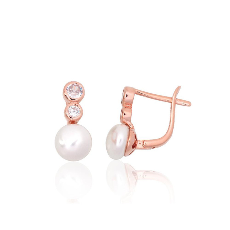 Sudraba auskari ar 'angļu' slēdzēju 2204151(PAu-R)_CZ+PE, Sudrabs 925°, sarkanais zelts (pārklājums), Cirkoni ,