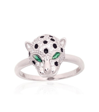 Silver ring 2101932(PRh-Gr)_CZ+CZ-G+ML-BK, Silver 925°, Rhodium (Plating), Zirkons , Jewelery enamel