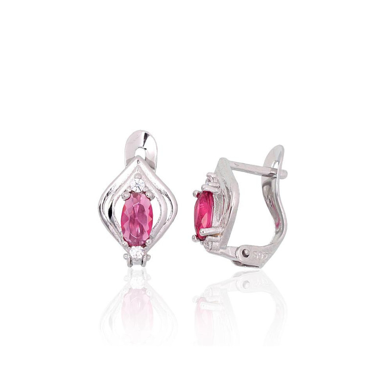 Sidabriniai auskarai ant cilindrinės spynos 2200763(PRh-Gr)_CZ+CZ-RO, Sidabras 925°, rodis (padengti), Cirkonai