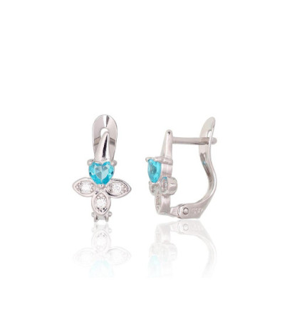 Sidabriniai auskarai ant cilindrinės spynos 2200765(PRh-Gr)_CZ+CZ-AQ, Sidabras 925°, rodis (padengti), Cirkonai