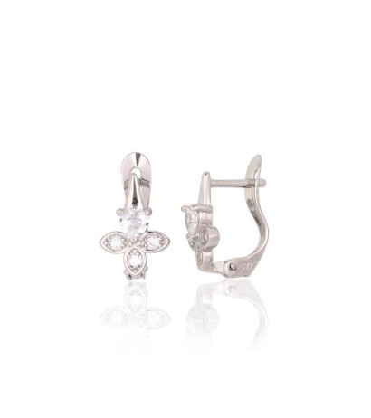 Silver earrings with 'english' lock 2200765(PRh-Gr)_CZ, Silver 925°, Rhodium (Plating), Zirkons