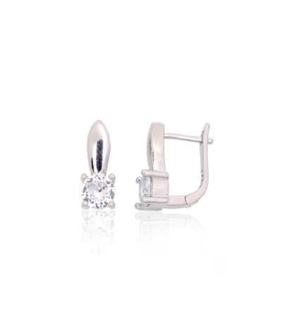 Silver earrings with 'english' lock 2204104(PRh-Gr)_CZ, Silver 925°, Rhodium (Plating), Zirkons