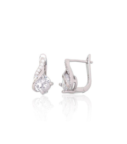 Silver earrings with 'english' lock 2204107(PRh-Gr)_CZ, Silver 925°, Rhodium (Plating), Zirkons