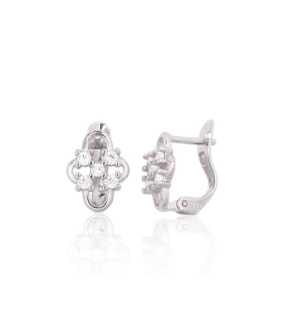 Silver earrings with 'english' lock 2204113(PRh-Gr)_CZ, Silver 925°, Rhodium (Plating), Zirkons