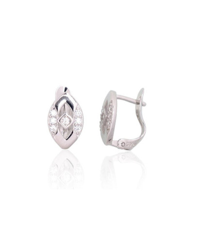 Silver earrings with 'english' lock 2204115(PRh-Gr)_CZ, Silver 925°, Rhodium (Plating), Zirkons