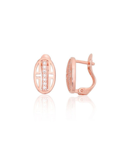 Sudraba auskari ar 'angļu' slēdzēju 2204116(PAu-R)_CZ, Sudrabs 925°, sarkanais zelts (pārklājums), Cirkoni