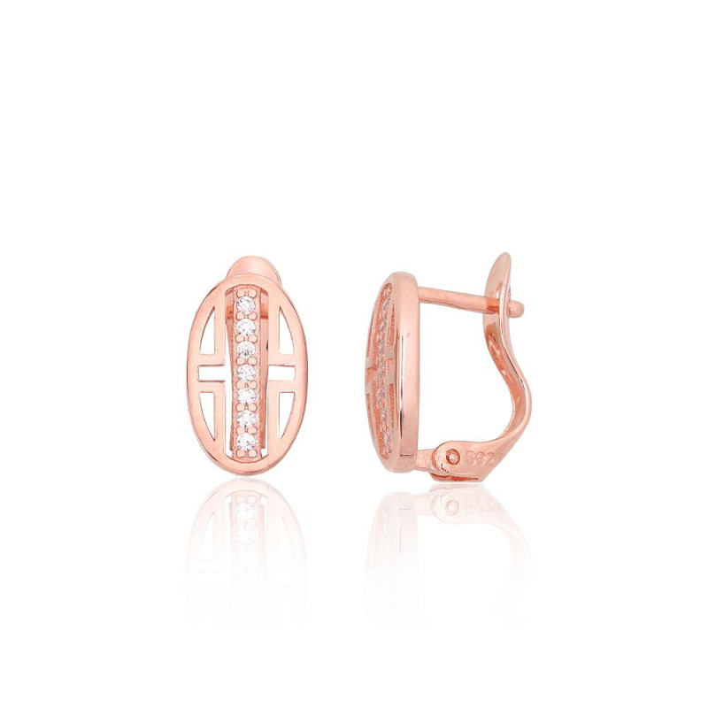 'Inglise' sulguriga hõbekõrverõngad 2204116(PAu-R)_CZ, Hõbe 925°, punane kuld (kate), Tsirkonid