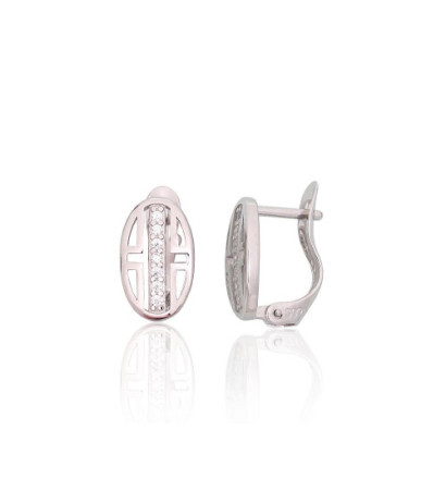 Silver earrings with 'english' lock 2204116(PRh-Gr)_CZ, Silver 925°, Rhodium (Plating), Zirkons