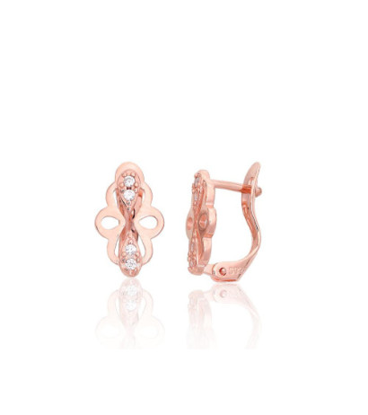 Sudraba auskari ar 'angļu' slēdzēju 2204117(PAu-R)_CZ, Sudrabs 925°, sarkanais zelts (pārklājums), Cirkoni