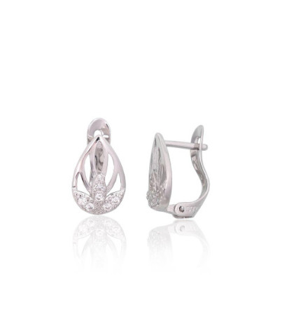Silver earrings with 'english' lock 2204118(PRh-Gr)_CZ, Silver 925°, Rhodium (Plating), Zirkons