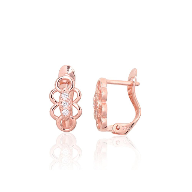 'Inglise' sulguriga hõbekõrverõngad 2204119(PAu-R)_CZ, Hõbe 925°, punane kuld (kate), Tsirkonid