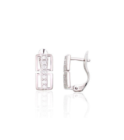 Silver earrings with 'english' lock 2204121(PRh-Gr)_CZ, Silver 925°, Rhodium (Plating), Zirkons