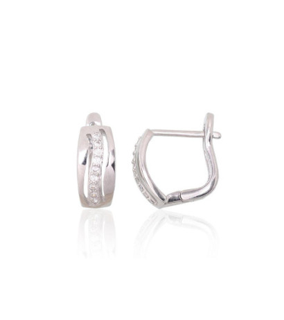 Silver earrings with 'english' lock 2204125(PRh-Gr)_CZ, Silver 925°, Rhodium (Plating), Zirkons