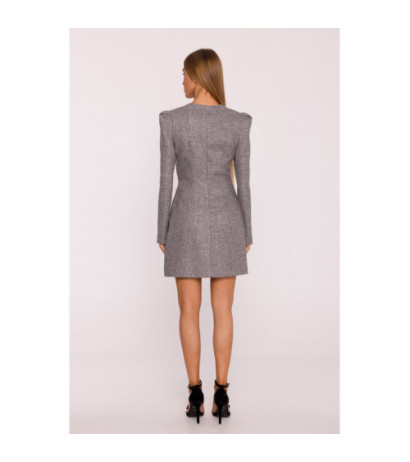 M869 Sukienka tweedowa z kokardą szyfonową - grafitowa