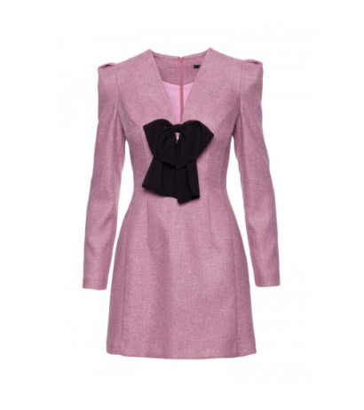 M869 Sukienka tweedowa z kokardą szyfonową - marsala