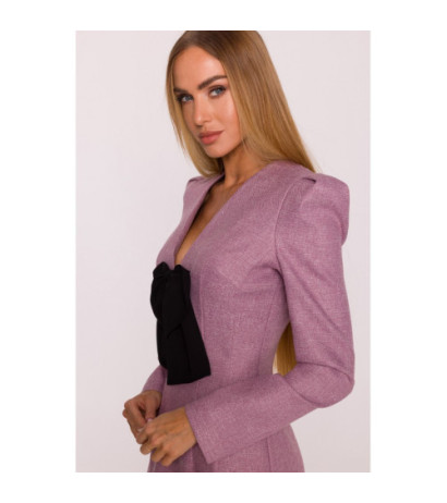 M869 Sukienka tweedowa z kokardą szyfonową - marsala