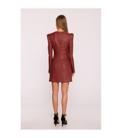 M869 Sukienka tweedowa z kokardą szyfonową - bordowa