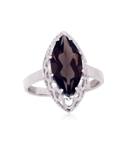 Silver ring 2101886(PRh-Gr)_KZSM, Silver 925°, Rhodium (Plating), Smoky Quarz