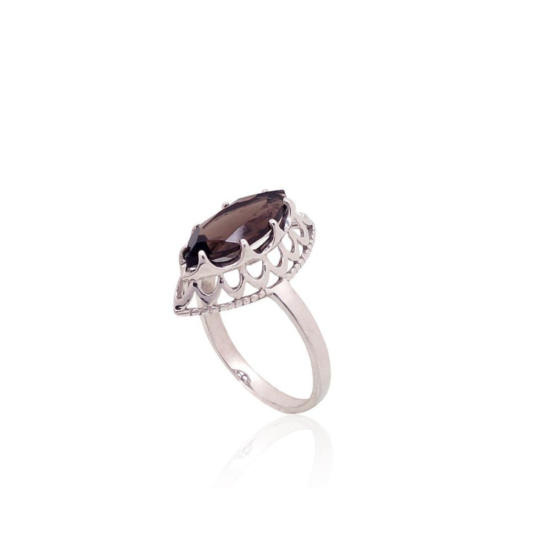Silver ring 2101886(PRh-Gr)_KZSM, Silver 925°, Rhodium (Plating), Smoky Quarz