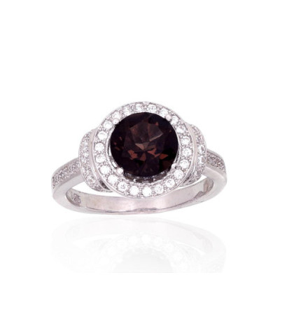 Sidabrinis žiedas 2101887(PRh-Gr)_CZ+KZSM, Sidabras 925°, rodis (padengti), Cirkonai , Dulsvas kvarcas