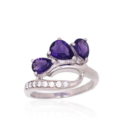 Silver ring 2101890(PRh-Gr)_CZ+AM, Silver 925°, Rhodium (Plating), Zirkons , Amethyst