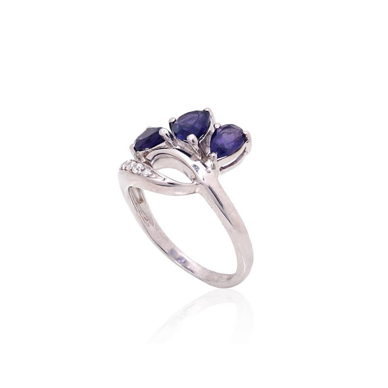 Silver ring 2101890(PRh-Gr)_CZ+AM, Silver 925°, Rhodium (Plating), Zirkons , Amethyst