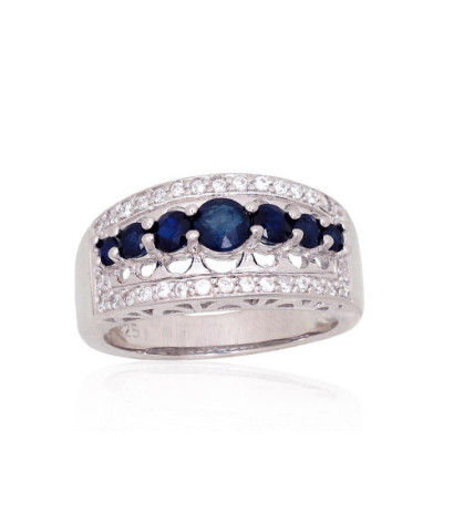 Silver ring 2101897(PRh-Gr)_CZ+SA, Silver 925°, Rhodium (Plating), Zirkons , Sapphire