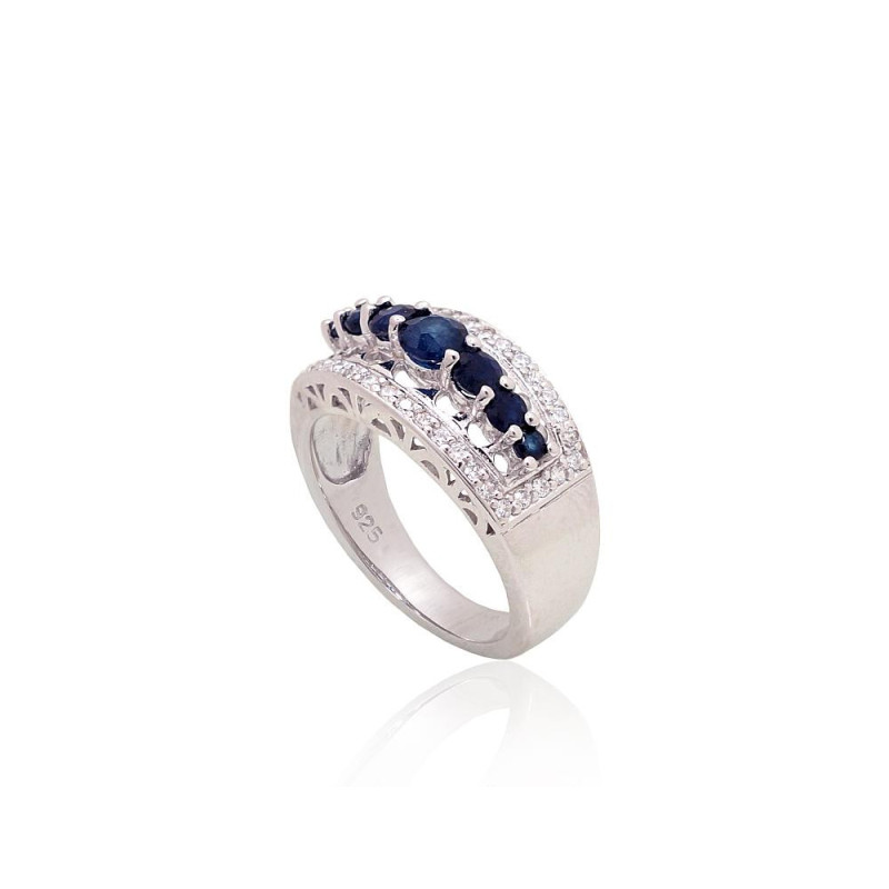 Silver ring 2101897(PRh-Gr)_CZ+SA, Silver 925°, Rhodium (Plating), Zirkons , Sapphire