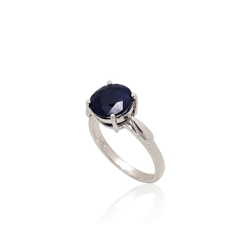Silver ring 2101901(PRh-Gr)_SA, Silver 925°, Rhodium (Plating), Sapphire