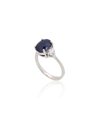 Silver ring 2101902(PRh-Gr)_CZ+SA, Silver 925°, Rhodium (Plating), Zirkons , Sapphire