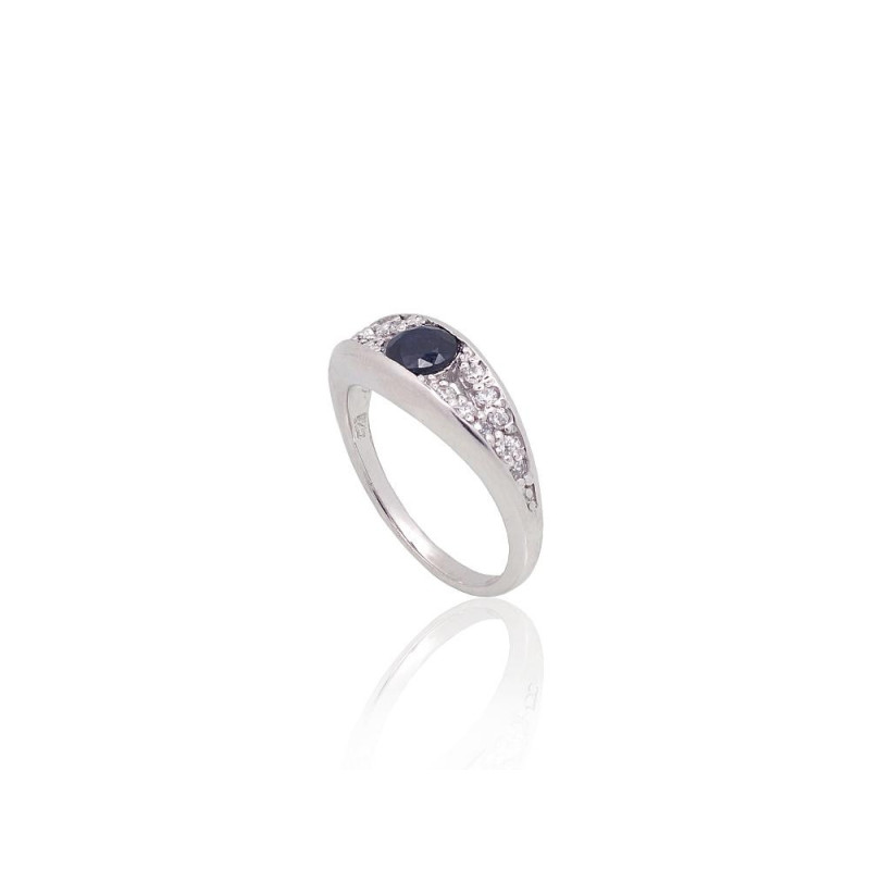 Silver ring 2101909(PRh-Gr)_CZ+SA, Silver 925°, Rhodium (Plating), Zirkons , Sapphire