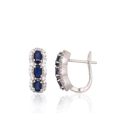 Silver earrings 2204030(PRh-Gr)_CZ+SA, Silver 925°, Rhodium (Plating), Zirkons , Sapphire