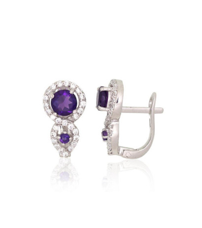 Sidabriniai auskarai 2204066(PRh-Gr)_CZ+AM, Sidabras 925°, rodis (padengti), Cirkonai , Ametistas