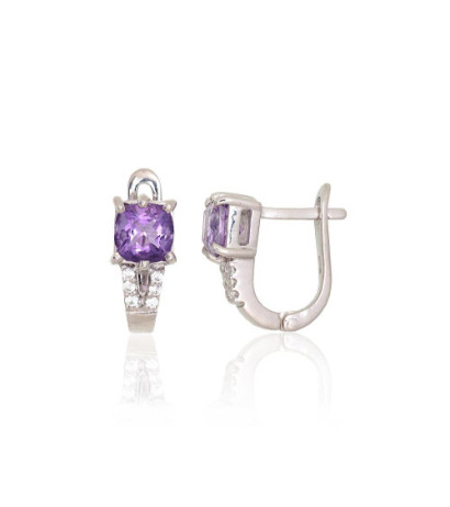 Silver earrings 2204074(PRh-Gr)_CZ+AM, Silver 925°, Rhodium (Plating), Zirkons , Amethyst