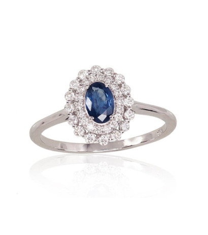 Kuldsõrmus 1100812(Au-W)_DI+SA, Valge Kuld 585°, Briljant , Safiir