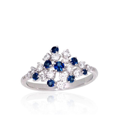 Gold ring 1101168(Au-W)_DI+SA, White Gold 585°, Diamonds , Sapphire