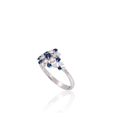 Gold ring 1101168(Au-W)_DI+SA, White Gold 585°, Diamonds , Sapphire