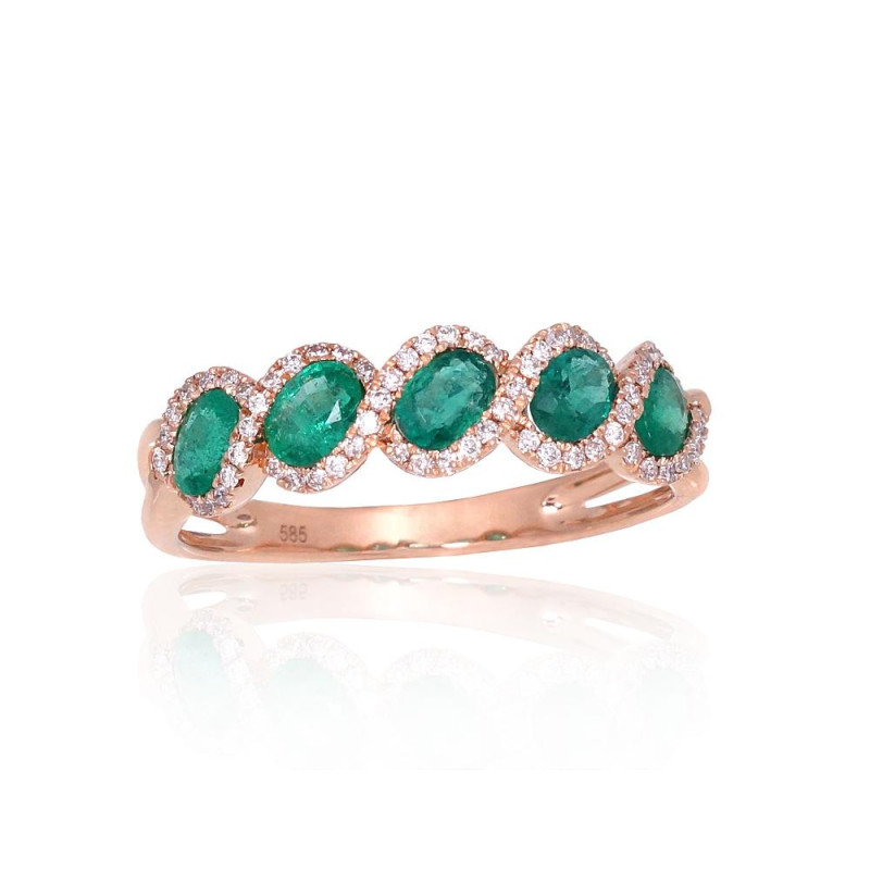 Zelta gredzens 1101169(Au-R)_DI+EM, Sarkanais Zelts 585°, Briljanti , Smaragds