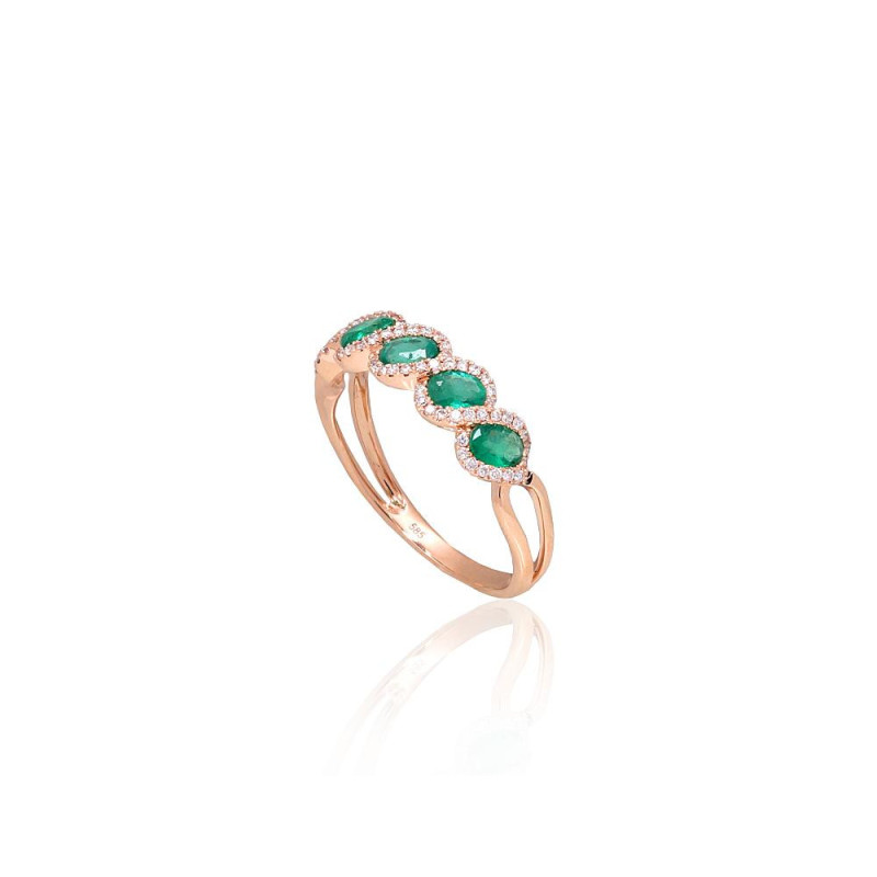 Gold ring 1101169(Au-R)_DI+EM, Red Gold 585°, Diamonds , Emerald
