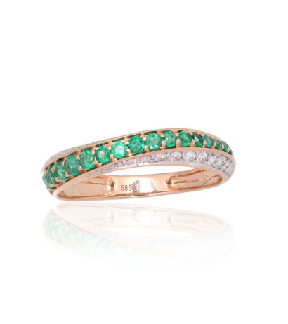 Gold ring 1101171(Au-R+PRh-W)_DI+EM, Red Gold 585°, Rhodium (Plating) , Diamonds , Emerald