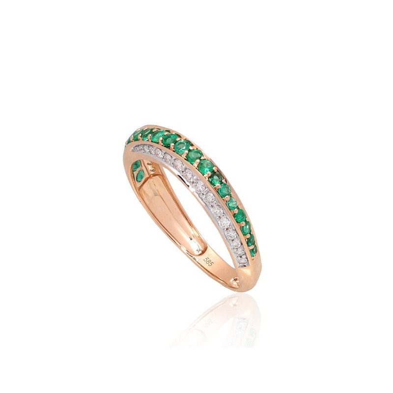 Gold ring 1101171(Au-R+PRh-W)_DI+EM, Red Gold 585°, Rhodium (Plating) , Diamonds , Emerald