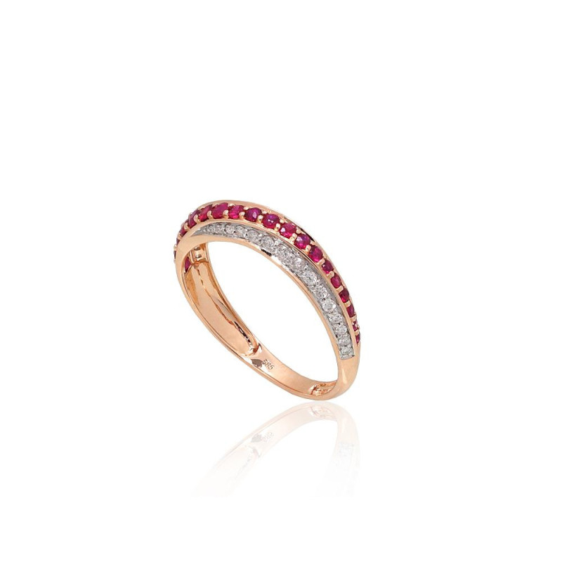 Gold ring 1101171(Au-R+PRh-W)_DI+RB, Red Gold 585°, Rhodium (Plating) , Diamonds , Ruby
