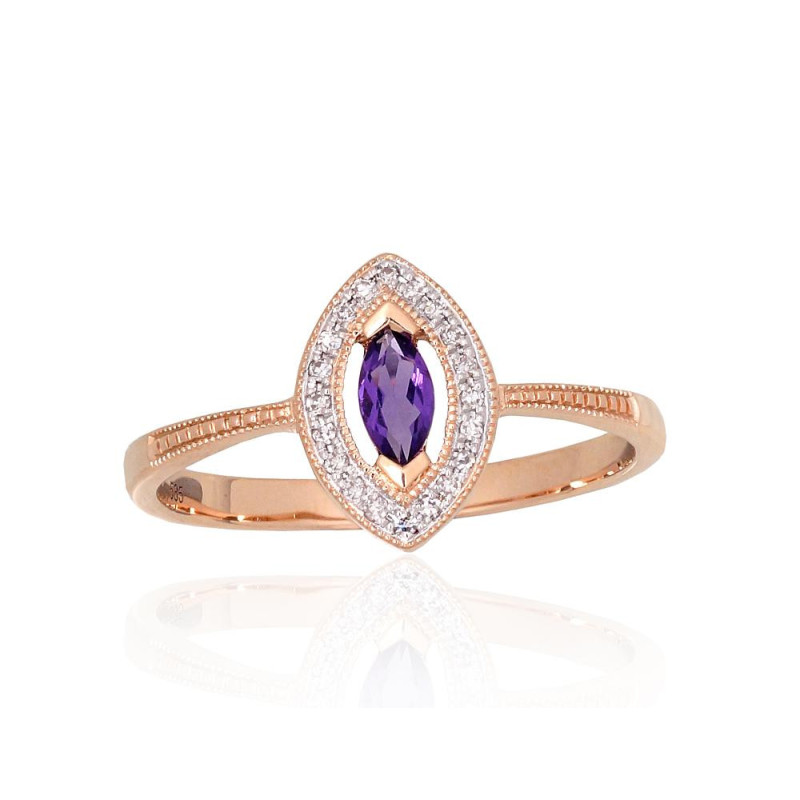 Gold ring 1101172(Au-R+PRh-W)_DI+AM, Red Gold 585°, Rhodium (Plating) , Diamonds , Amethyst
